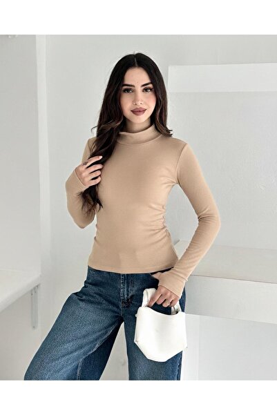 Elaxi Women's Half Turtleneck Finger-Looped Full Stretch Fabric Buzz Bodysuit