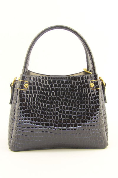 HNB Women's Black Patent Leather Crocodile Small Size Mascot Three-Eye Handbag