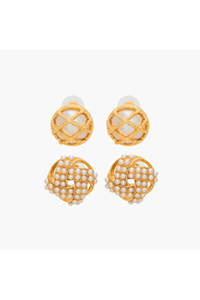 Lifestyle Pearl Embellished Earrings with Pushback Closure - Set of 2
