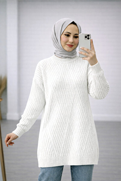 FERHEL Yumoş Rope Line Pattern Knitwear Tunic Sweater