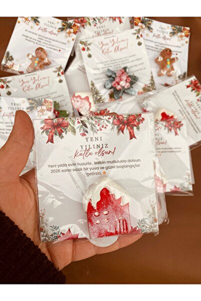 AlohamoraShop Dekoratif Ev Yılbaşı Magneti 10 adet | Özel Tasarım Kartlı Hedi...