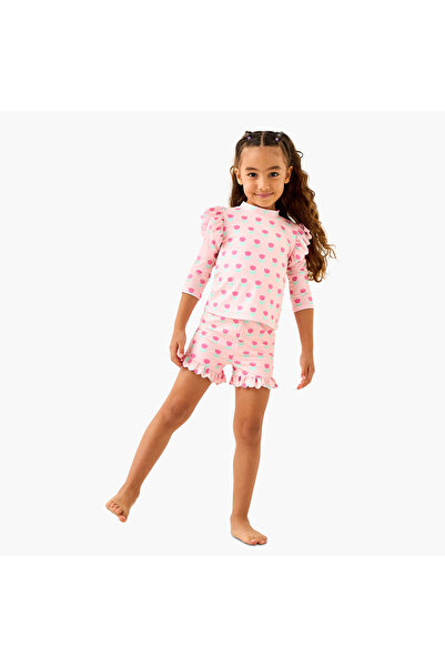 Juniors Floral Print Swim T-shirt and Shorts Set