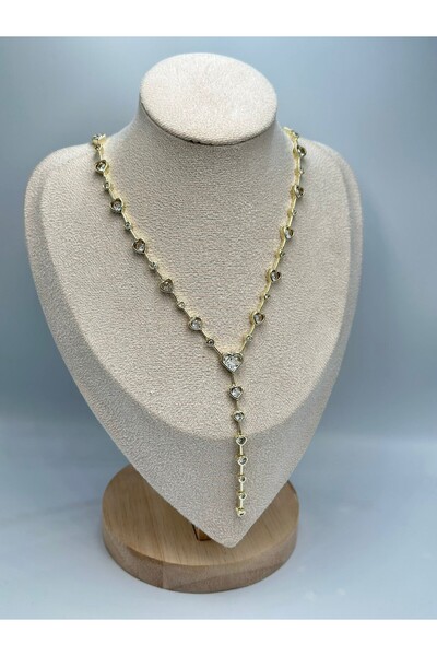 BYYEŞO قلادة على شكل حرف Y بتفاصيل قلب متتالية (فولاذ)