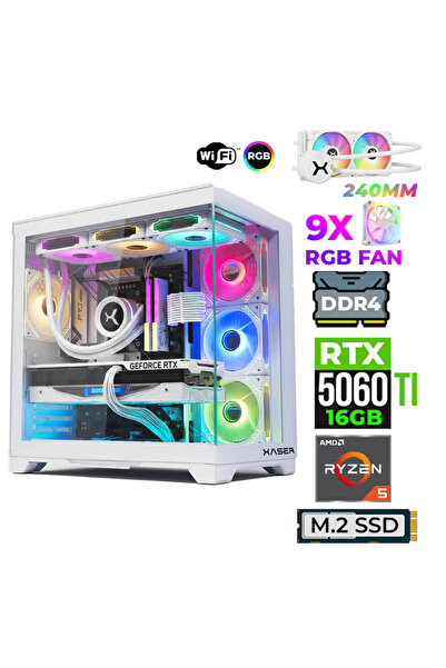 XASER Astra X260 Ryzen 5 5600X 32GB Ram 1TB M.2 NVMe SSD 16GB RTX5060 Ti Sıvı...