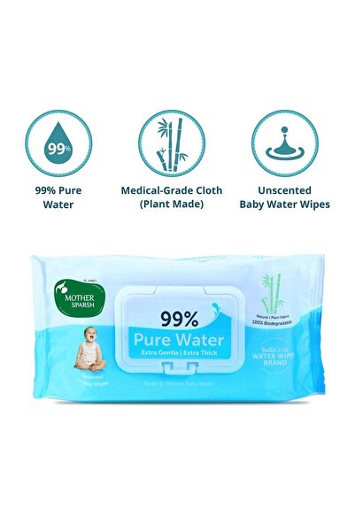 Mother Sparsh 99% Pure Water Baby Wipes 72 pcs/pack - Pack of 9 (Super Saver Pack)