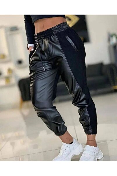 byasafkids Women's High Waist Elastic Pocket Leather Detailed Diver Pants