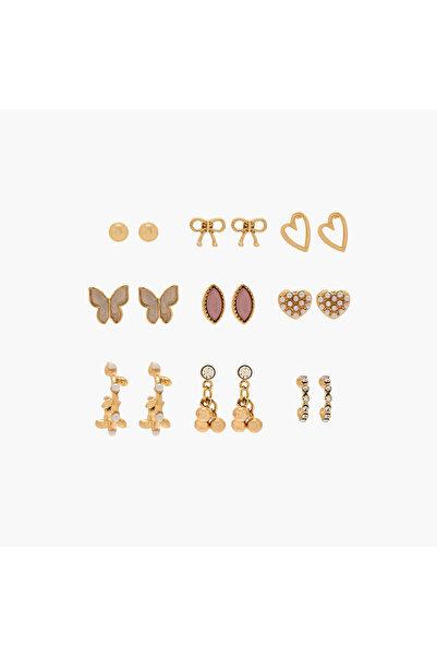 Lifestyle أقراط معدنية متنوعة بمشبك خلفي - طقم من 9 قطع