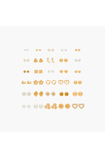 Lifestyle Pack of 30 Gold Tone Stud Earrings with Pushback Closure