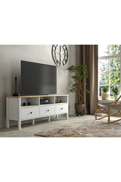 Sakura Ahşap Hunerika Dronaçekmeceli tv ünitesi-Wood Beyaz/legnano-Minifiks B...