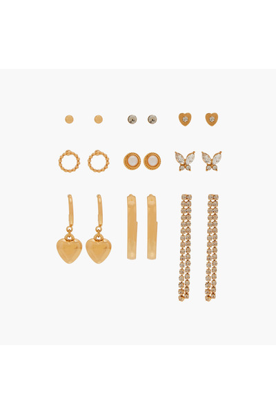 Lifestyle أقراط معدنية متنوعة بمشبك خلفي - طقم من 9 قطع