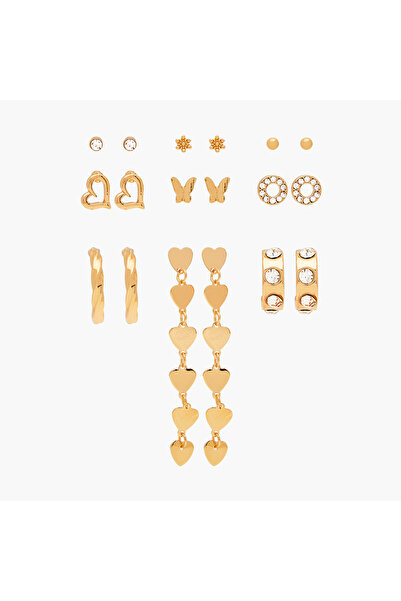 Lifestyle Metallic Earrings with Pushback Closure - Set of 9