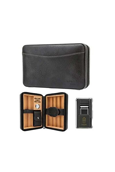 Lubinski Travel Cigar Humidor Set – 6-Cigar Capacity, 5-in-1 Premium Lighter & Built-In Hygrometer