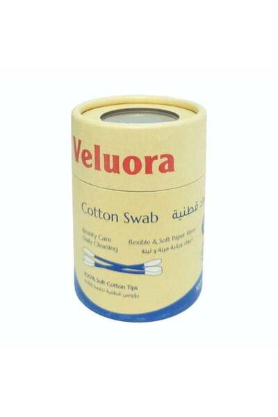 Veluora 100 قطعة من أعواد القطن مع عصا ورقية - علبة كرافت صديقة للبيئة