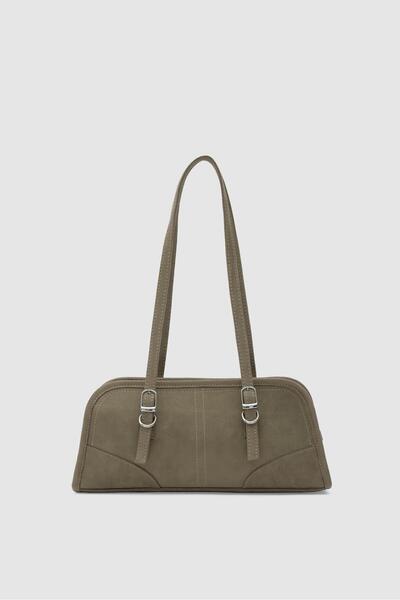 Shule Bags Vanity Suede Baguette Bag Mink