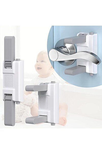 Arabest 2Pcs White Children's Door Handle Lock,Non-Punch Self-Adhesive Baby Proof Safety Door Lock
