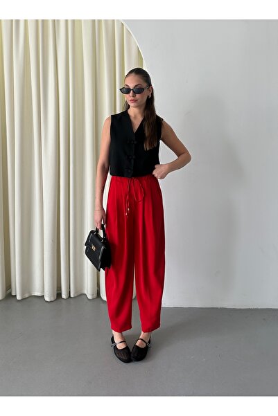 My Blog Red Elastic Waist Pleated Trousers - 51111