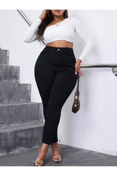 MARLİX Big Size Power Stretch Fabric Mom High Waist Denim Pants Stretchy Fabric