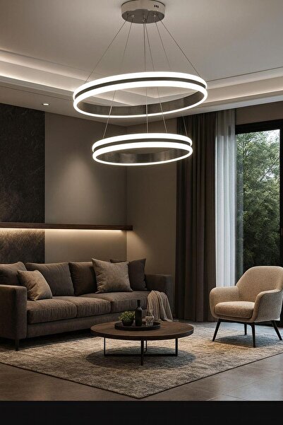 FERLUCE AVİZE LEDLİ AVİZE HALKA 2 Lİ 4 KANAL 50+30 CM KROM