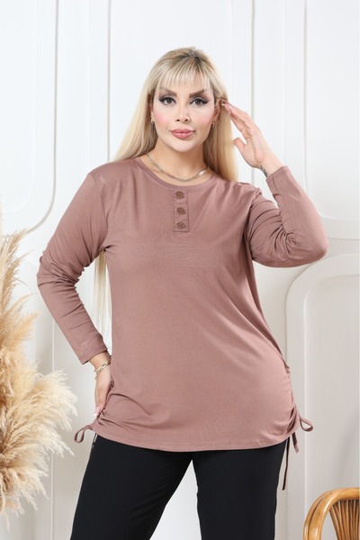 Vinola بلوزة كبيرة الحجم من قماش الفيسكوز الليكرا مع أزرار