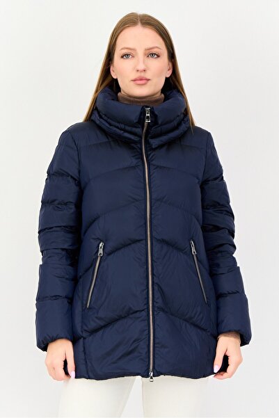 Geox جاكيت نسائي مبطن بأكمام طويلة، لون كحلي