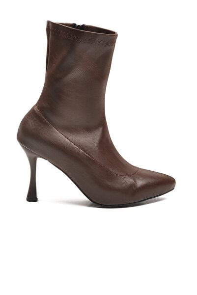 AYAKMOD Καφέ γυναικείες μπότες με φερμουάρ με λεπτό τακούνι 2614 Z