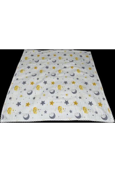 MentorAly بطانية أطفال من الموسلين المزخرف بنقشة القمر والنجمة