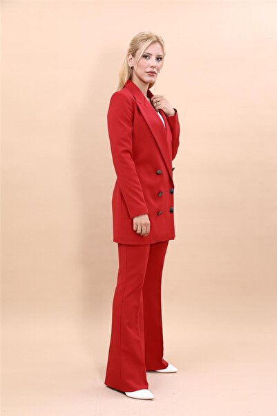 ÖNDER ÖZSOY بأزرار على الجهتين بدلة نسائية طويلة من نوع تيسيتير مع سترة وبنطل...