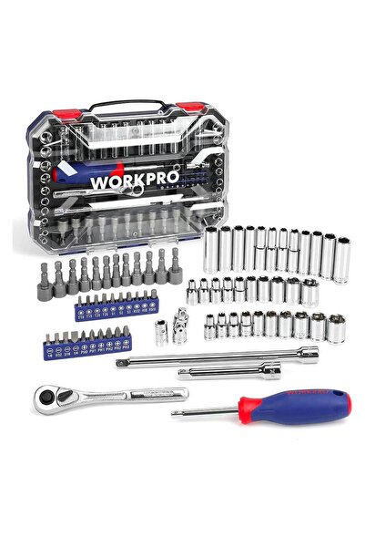 Workpro طقم مفاتيح ربط احترافي WP202522 مقاس 1/4 بوصة (متر/إنجليزي) 70 قطعة من الكروم فاناديوم