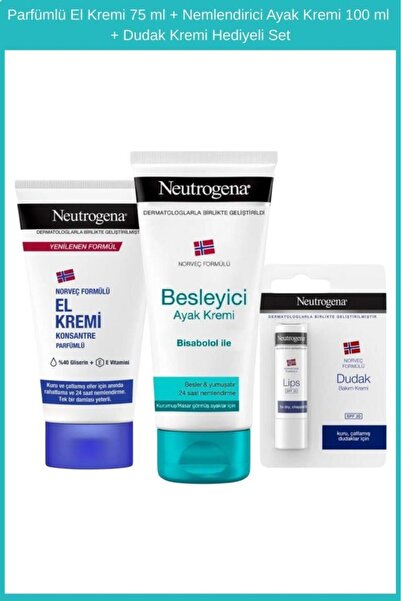 Neutrogena Parfümlü El Kremi 75 ml + Nemlendirici Ayak Kremi 100 ml + Dudak K...