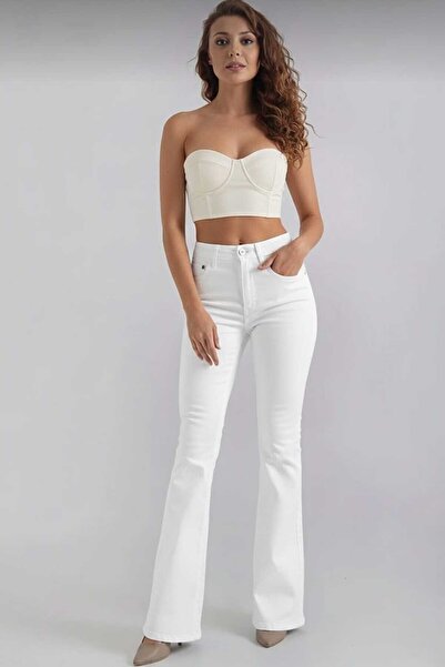 NWC Flare Jeans Denim Trousers High Waist Thick Fabric White Flared Lycra