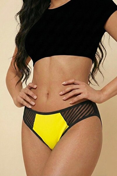 enmodaiçgiyim Neon Yellow Luxury Cotton Tulle Detailed Women's Slip Panties - Flexible and Stylish Premium Series