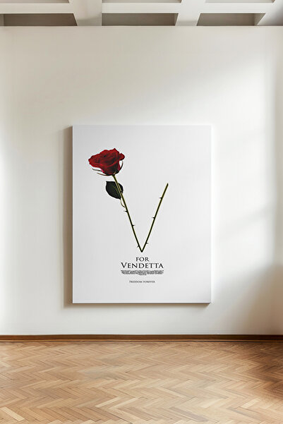 Kanvaspera V for Vendetta Silüet - Kanvas Tablo - Anarşi Logolu V Maskeli Kar...