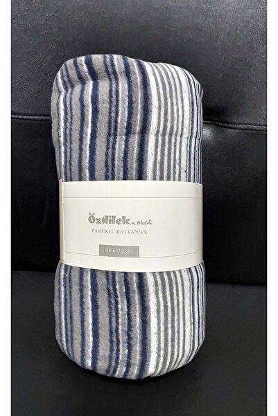 Özdilek Pamuklu Dizüstü Tv Battaniye (130x170)-Striped Mavi