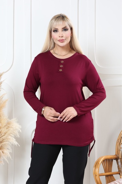 Vinola بلوزة كبيرة الحجم بأزرار مصنوعة من قماش الليكرا والفسكوز