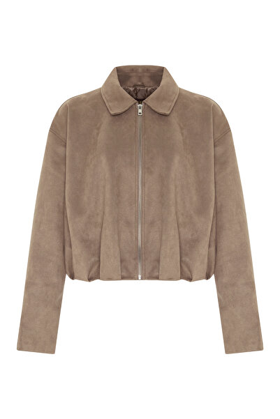 TIME MUSE Suede Suede Look Mink Crop Jacket with Back Detail