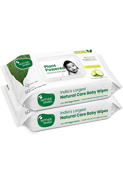 Mother Sparsh Natural Care Baby Wipes | 60 Pcs (Pack of 2)
