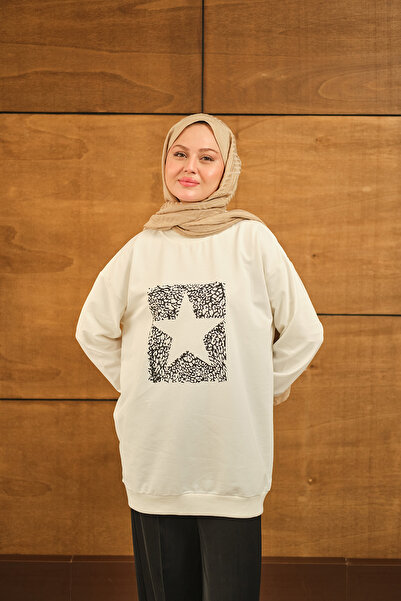 LOCCO Star cu imprimeu Swea tricou alb pentru femei