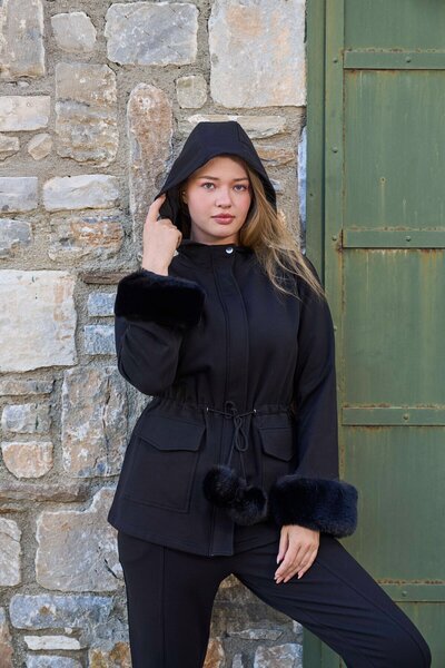 Cossy By Aqua Peluş Detay Dik Yaka Kapüşonlu Şık Eşofman Takımı CossybyAqua 2...