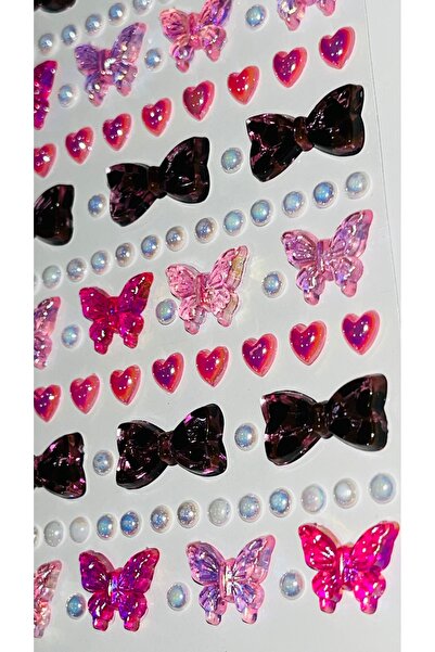 Next Plus Autocolant 3D tridimensional cu piatră pentru față și corp, cu fundă fluture, roz burgundă