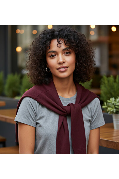 Mollycrush شال تريكو نسائي ذو مظهر سترة باللون العنابي |   موديل أنيق مع أربطة