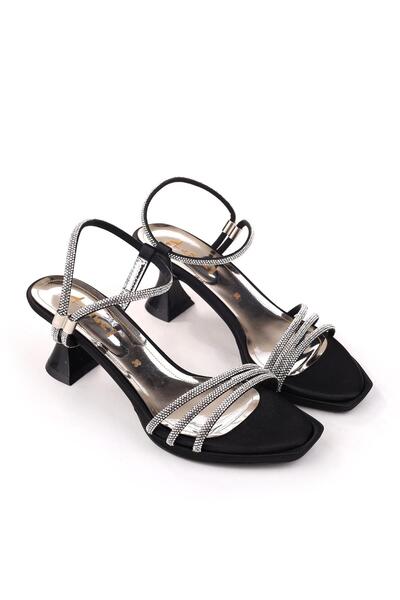 Papuçsepeti Shoe Basket 4750 Women's 5 cm Heel Stone Evening Dress Sandals