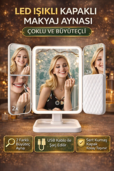 Weisre LED Işıklı Kapaklı Makyaj Aynası Çoklu ve Büyüteçli, Dokunmatik Kontrollü