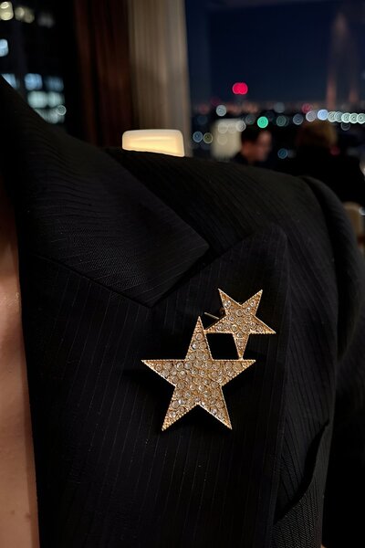 TAKIŞTIR Altın Renk Yıldız Figürlü Taşlı Broş