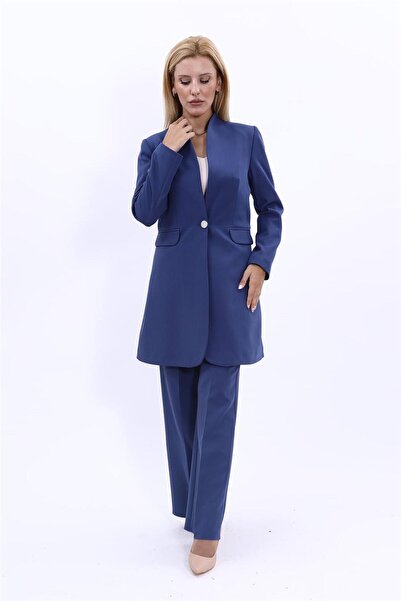 ÖNDER ÖZSOY Dik Yaka Uzun Tesettür Ceket & Bol Paça Pantolon Kadın Takım Elbi...