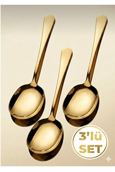 Pembelia Life Gold 3 Adet Çelik Servis Kaşık 21 cm Salata Kaşık Sunum Kaşık