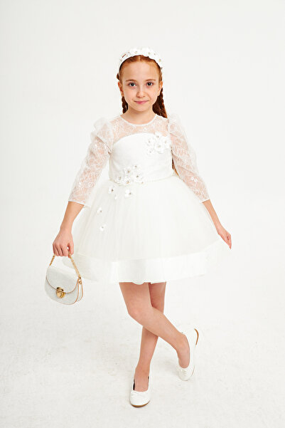 Babyhola 4-8 Years Old Special Design Lace and Stone Detail Bag Included Girl...