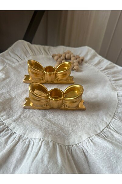 FLAME CANDLE HANDMADE CANDLES Kurdele Şamdan Mumluk , Gold , Taş Tozu , Moder...