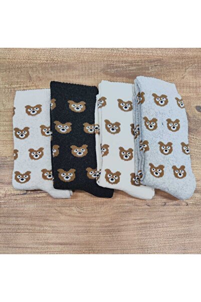 erceys Women's Deer Patterned Thick Cotton Towel Socks 4 Pairs Soft