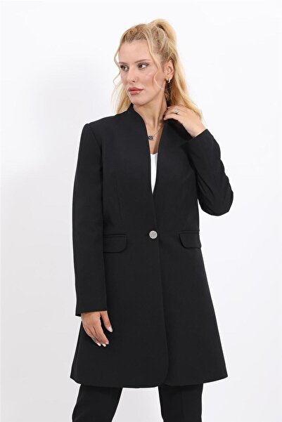 ÖNDER ÖZSOY Mock Neck Long Hijab Women's Jacket-Black