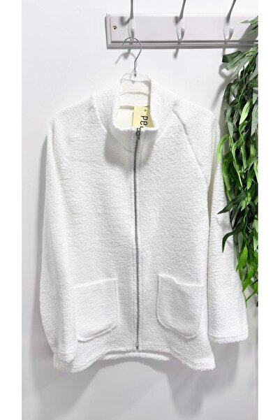Wogi Wo&Gi Peanut P2416 White Zippered Wellsoft Home Jacket Fleece Robe Single Top